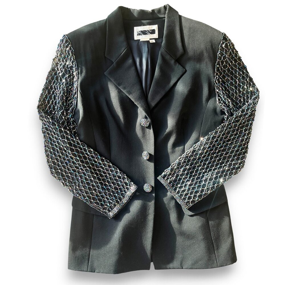 NWOT, Vintage Lulu Bravo Blazer, Iridescent Beaded Sleeves, Sz 12, So Unique!